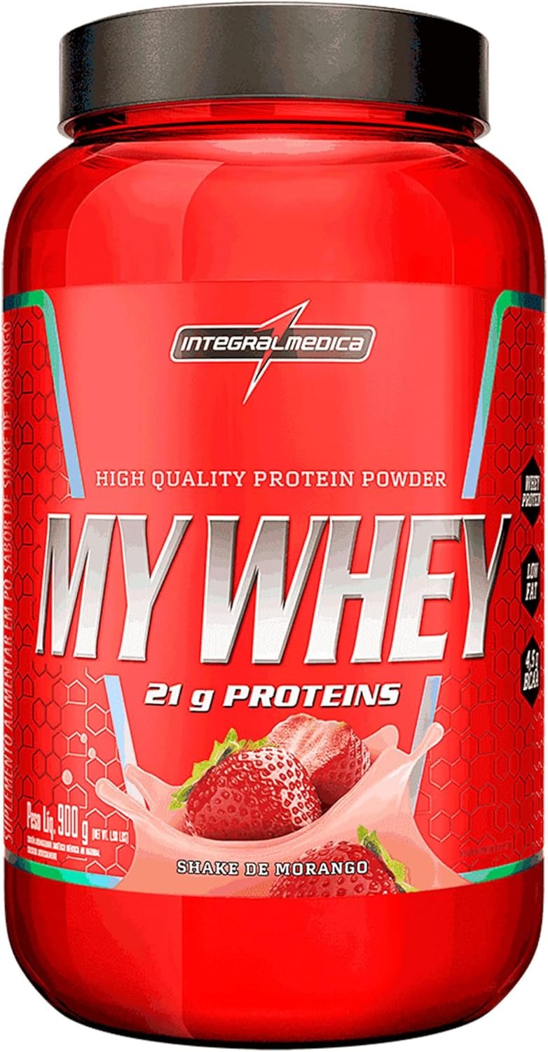 Integralmedica My Whey Proteína em Pó Sabor Morango – 21g de Proteína por Porção – Alta Concentração de BCAAs – Pote 900g